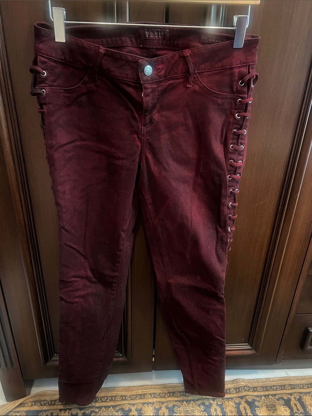 GUESS Wine Red Lace-Up Skinny Jeans